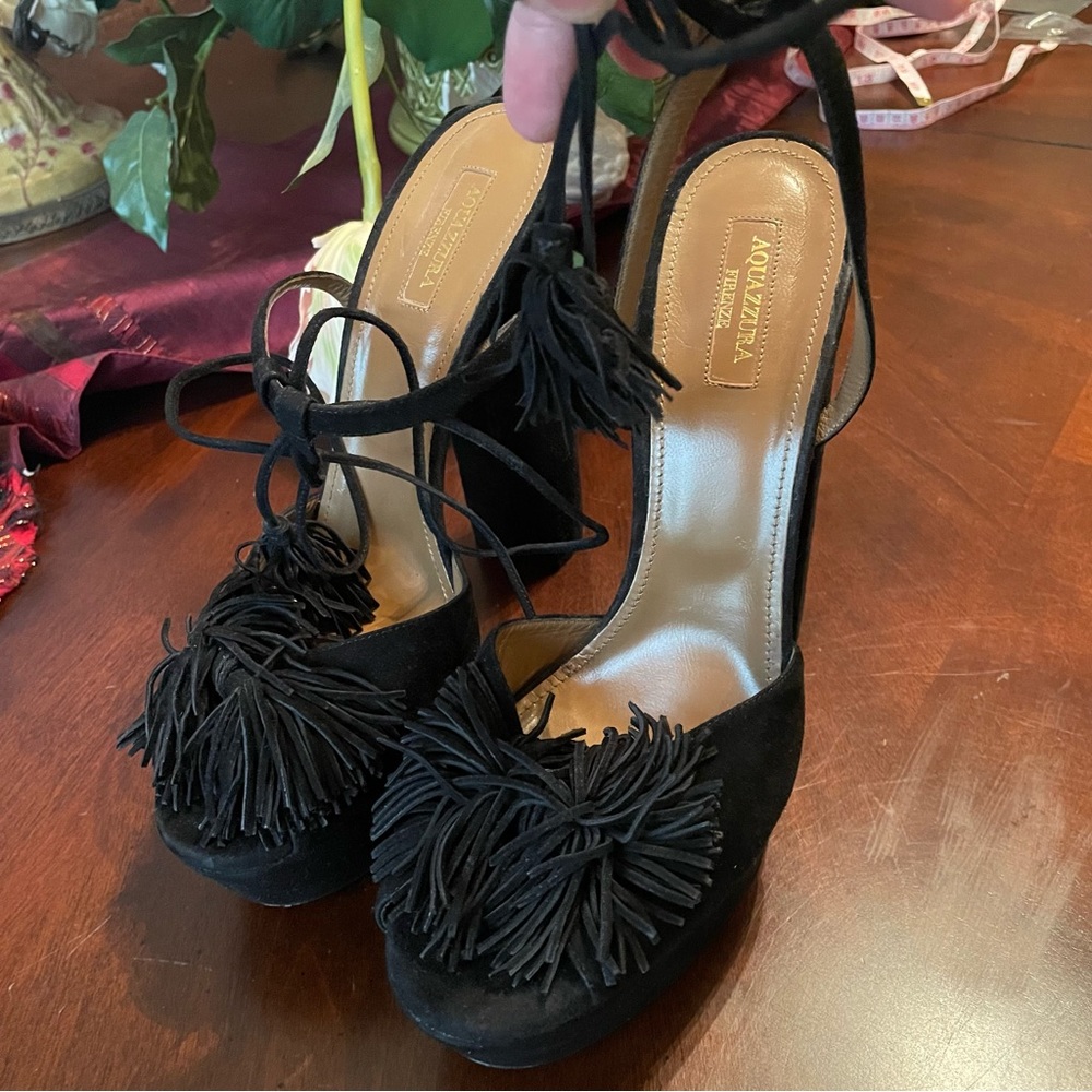 Aquazzura Firenze Wild One Plateau Suede Black